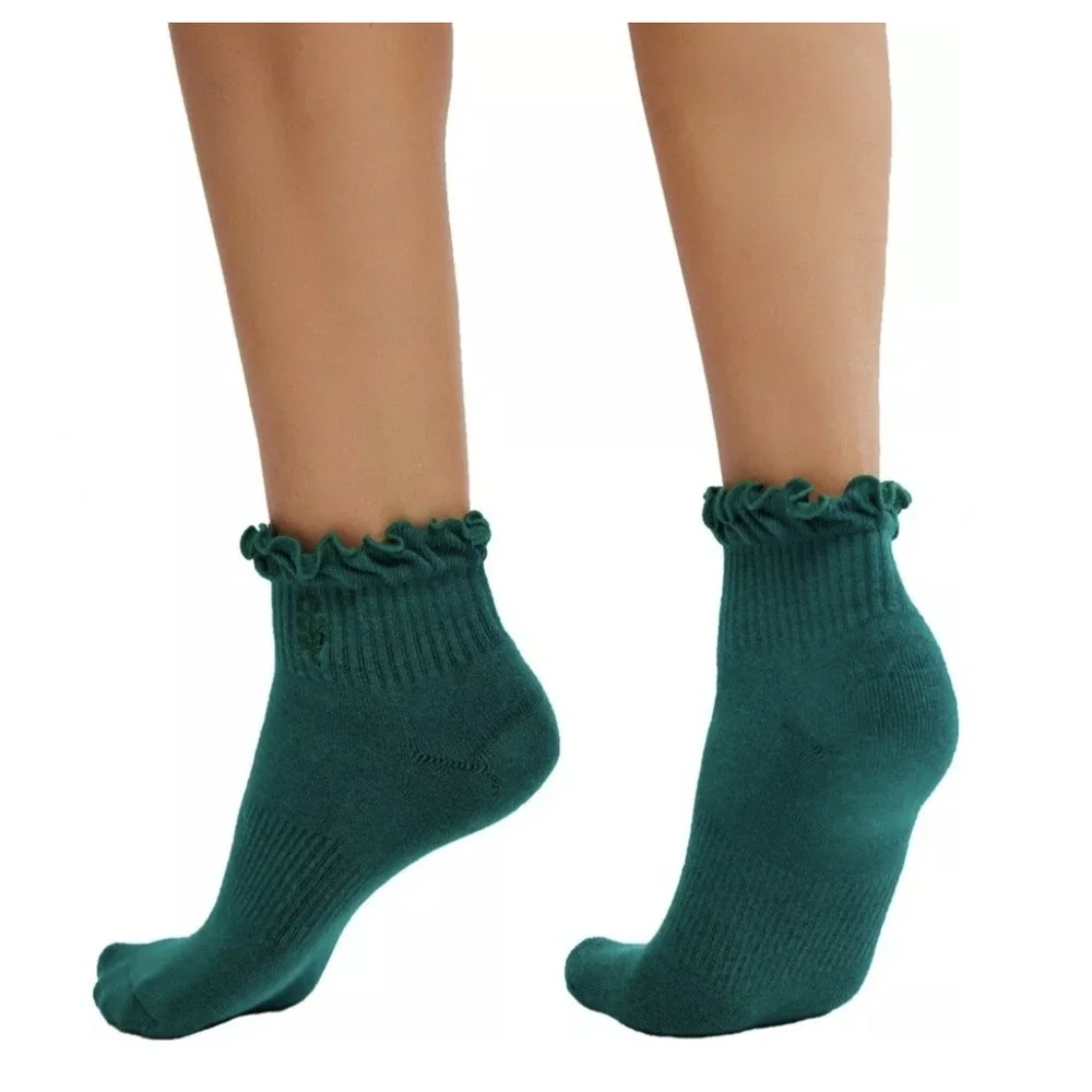 3 Pack Free People Movement Ruffle Sport Sock Green Ankle Lucky Honey